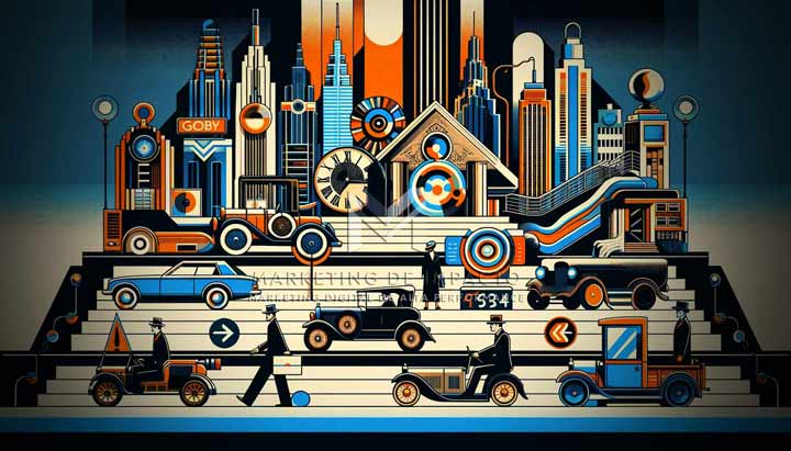 Descubra As Surpreendentes Tendências do Design Gráfico 2024 que Estão Mudando Tudo! 8 Representação artística de diferentes eras ao design gráfico 2024, destacando a diversidade e progressão de estilos.