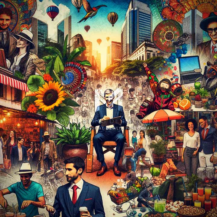 2024: Descubra as Estratégias Digitais Para Negócios que Estão Revolucionando o Empreendedorismo 7 Colagem ilustrando a evolução do empreendedorismo no Brasil, destacando a transição dos métodos tradicionais para as modernas estratégias digitais para negócios.