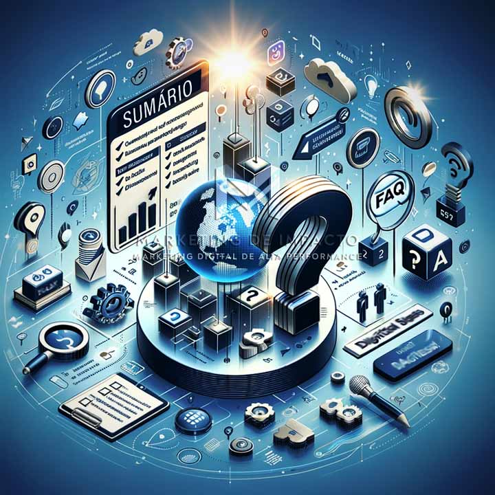 2024: Descubra as Estratégias Digitais Para Negócios que Estão Revolucionando o Empreendedorismo 12 Elementos visuais como checklist, pontos de interrogação e ícones digitais representando conclusões e FAQ sobre Estratégias Digitais para Negócios.